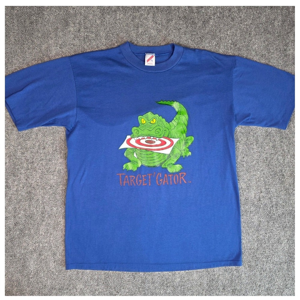 Vintage 80s 90s Target Gator T Shirt XL Jerzees USA Alligator Shooting Humor